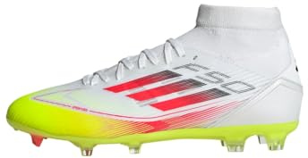 Adidas Donna F50 League Mid Football Boots FG/MG Women, Cloud White/Lucid Red/Solar Yellow, 38 EU