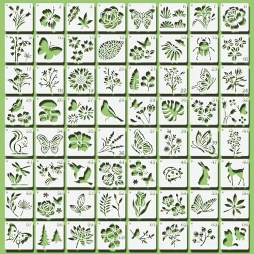128 Stück Wiederverwendbare Kunststoff Schablonen Vorlagen Set für Blumen, Klein Malen, Scrapbooking, Holz Möbel, Leinwand Deko
