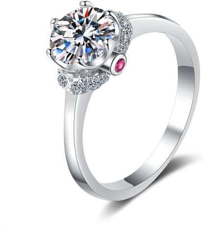 KnSam Weißgold 18 Karat Diamantring Echtschmuck, 1ct Labor Erstellt Diamant Eheringe Klassiker Rund Design, Au750 Gold Pärchen Ringe für Damen, Gr.48 (15.3)