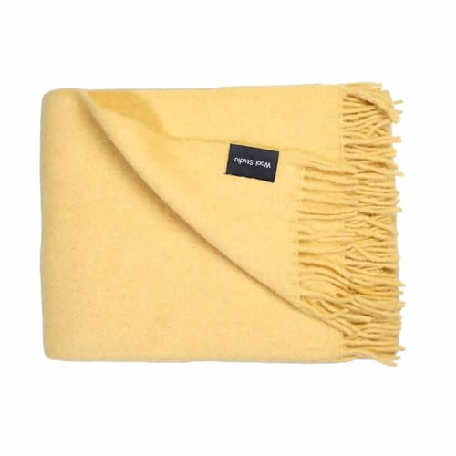 WoolStudio 130x170 cm%100 Lambswool Throw | Luxurious, Durable, & Versatile Single Size Natural Wool Blanket | Perfect for Home, Travel, & Outdoor Adventures! (Unicolor YELLOW, 130x170 cm)