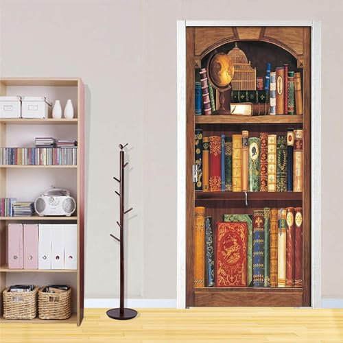 Türtapete 3D Selbstklebend Türposter - Bücher Im Retro-Bücherregal 90 X 210 Cm - Fototapete Türfolie Abnehmbar Wandtapete Pvc Wasserdichte Schlafzimmer Türaufkleber - Kinderzimmer Wohnzimmer -8Q8S0V5W