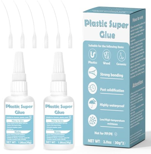 60 g plastlim, superlim för plast, gummi lim, stark vidhäftning, vattentät, UV-resistent, lämplig för plastprodukter