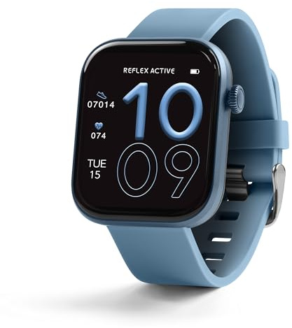 Reflex Active Serie 40 smartklocka med denimblått silikonarmband och AMOLED-skärm.