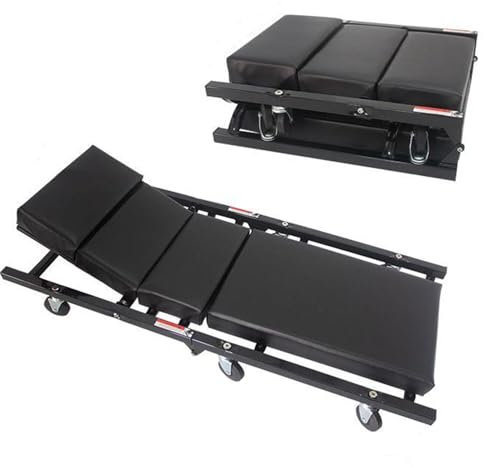 WNGJZZYC Werkstatthocker/Rollbrettsitz, Werkstatt Rollbrett, Rollbrett mit Verstellbarer Kopfstütze für Garagen, Reparaturwerkstätten, voll Gepolstert, Schwarz
