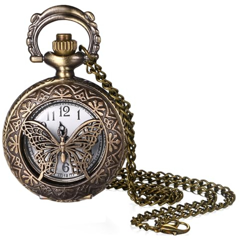 Avaner Taschenuhr mit Kette Vintage: Bronze Taschenuhr mit Arabischen Ziffern Halskette Uhr Pulloverkette Analog Quarzuhr Geschenk für Frauen Männer