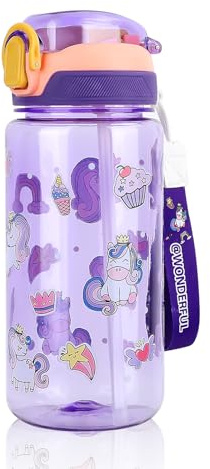 Sigdio Borraccia Bambini 600ml con Cannuccia Bottiglia Bambini Senza BPA a Prova di perdite Ideale per Scuola, Casa e attività all'aperto (Viola)