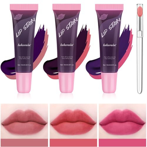 Lip Stain, 3PC Peel Off Lip Stain Lip Tint, Tattoo Color Lip Gloss, Long Lasting Waterproof Liquid Lipstick, Waterproof Long Lasting Glossy Lipstick Makeup for Women Girls