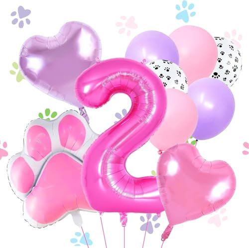 Palloncini Zampa di Cane, Palloncini in Foil Zampa di Cane, Dog Palloncino Compleanno, Palloncini Decorativi per Feste di Cane, 2 Anno Decorazioni Compleanno Rosa