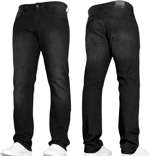 SMITH & JONES New Mens Stretch Straight Leg Classic Regular Fit Basic Denim Jeans by JEANBASE Black Wash 34W X 32L