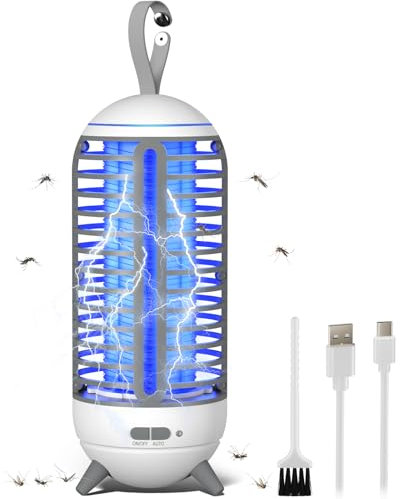 Lampada Antizanzara, 2 in 1 Lampada Elettrica Anti Insetti 2500mAh Ricaricabile USB Trappola per Mosca Insetti 360 ° UV Elettrico Anti Zanzara Luce Notturna per Cucina Interna ed Esterna, Campeggio