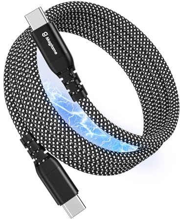 Magtame 1,5m USB-C-Kabel C-zu-C magnetisch aufrollbar 60WTyp-C-Schnellladen | Geflochtenes Nylon-Spiralkabel,480Mpbs,einziehbar und verhedderungsfrei, 3A Schnellladen für iPhone17-15,Samsung&USB-C-Geräte
