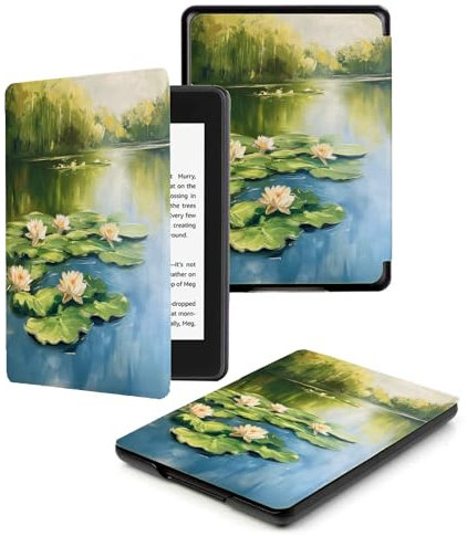 Étui pour Kindle Paperwhite (12e gén - 2024) Housse de Protection légère en Cuir PU avec Veille/réveil Automatique pour Kindle Paperwhite 2024,Vert Nénuphar