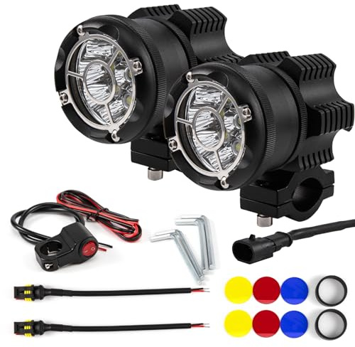 APEBAZY 90W Motorradscheinwerfer 9000lm, IP68 wasserdichter Motorradscheinwerfer mit Nebellicht und Befestigungshalterung, Schalter und Dual-Modus Blitz, für 12V~-85V Motorräder