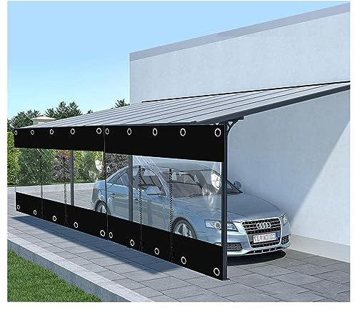 Tende impermeabili per esterni con porta con cerniera, pannelli laterali in PVC trasparente da 0,5 mm, con occhielli, cuciture nere e trasparenti, per pergolato, gazebo, posto auto coperto (H2 x L 3,5