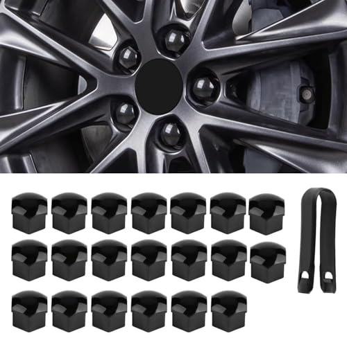 Kalmaegee 20 Stück 19 mm Radmutterabdeckungen Universal glänzend schwarz Auto Radmutterabdeckungen Radschraubenabdeckungen Kappen mit Entfernungswerkzeug