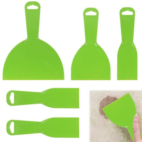 5 Pcs Putty Scraper for Wood Filler, Plastic Filler Spreader Set, Plastic Scraper Spreader, Flexible Paint Scrapers Tools for Spackling, Wallpaper, Remover Sticker, Decals, Patching (Green)