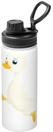 Little White Duck Jumping Bouteille d'eau isotherme en acier inoxydable avec couvercle pour adultes Idéal pour un usage quotidien et les activités de plein air 532 ml