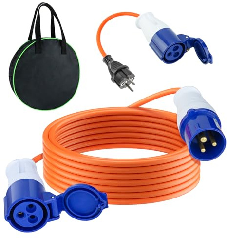 CEE Verlängerungskabel 10 Meter außen, 240V 16A Camping Verlängerung CEE Adapter Kabel mit Schutzkontakt Stecker auf CEE Kupplung, IP44 CEE Stromkabel für Außenbereich, Caravan und Wohnwagen etc