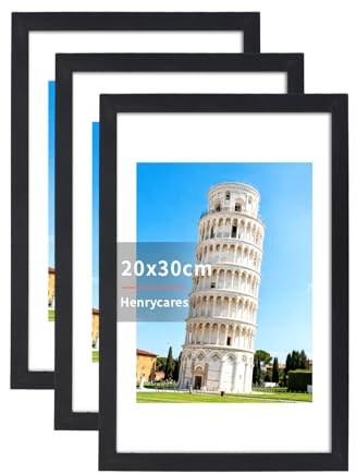 Henrycares 3er Set Bilderrahmen 20x30, Schwarz Rahmen für 20x30 cm, Picture Frame Fotorahmen für Fotos, Bilder, Poster