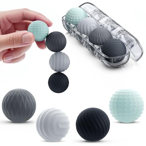 Bomeiyi Silicone Massage Balls with Textured Dimples, Bumps, and Waves | Fun to Play for Adults | Help Relieve Stress, Anxiety, Tension, Fingertip Touch Training, Concentration Improvement (Set of 4)
