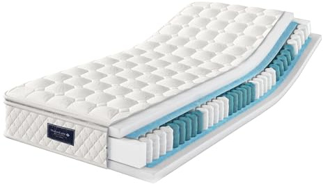 BXEYXE Federkernmatratze, 7 Zonen Kaltschaum Matratze, Taschenfederker, 90x200cm, 100% Oeko-Tex zertifiert, versteppter Mikrofaserbezug-Topping,100 Nächte Probeschlafen, Härtegrad H3, 25cm Höhe