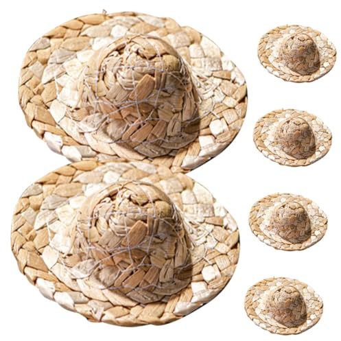 FUNNETOYU Lot De 6 Chapeaux De Paille Miniatures Décoratifs – Décors Cocktails Créatifs pour Verres, Tasses Et Desserts – pour Fêtes, Photos Et Décoration Bar