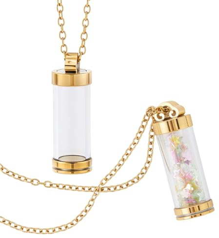 FINGERINSPIRE 2 Set Kit Collier Bouteille en Verre: 2Pcs Pendentif Bouteille en Verre Transparent avec 2Pcs Chaîne en Acier Inoxydable 304 38mm Vial Urne Transparent pour Cendres