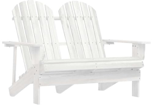 RMIHSJG Adirondack Gartenbank 2-Sitzer aus Massivholz Tanne in Weiß, Wetterfeste und Stabile Doppelbank für Terrasse mit Ergonomischer Sitzform, Robuste Gartenmöbel aus Holz,