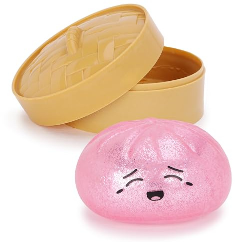 Toyland® Glitter Pink Squishy Bao Dumpling Sensorisk Fidgetleksak med Plastånglåda - Klemleksaker för barn - Åldrar 3+