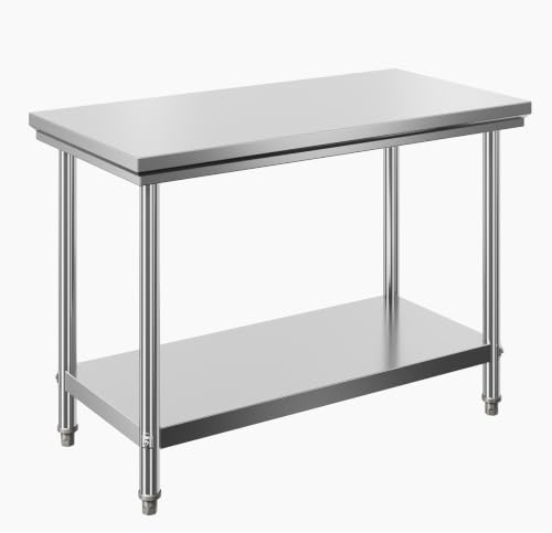 Wiltec Edelstahl Tisch Arbeitstisch Edelstahltisch mit Ablage 120x60x85cm für Gastro Küche Werkstatt Garten Keller mit höhenverstellbare Füßen