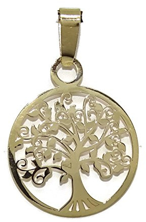 Never Say Never - Ciondolo in oro giallo con albero della vita di 2 cm di diametro, Piatto