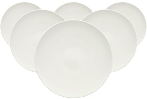 Villeroy & Boch Royal Coupe-Teller 6er Set, 25 cm, Runder Speiseteller, Premium Bone Porzellan, Weiß
