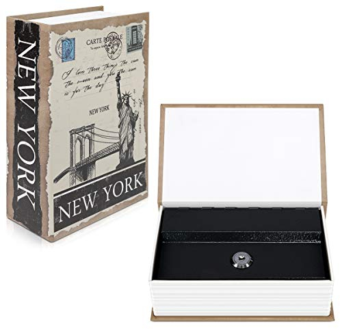 Navaris Buchtresor Versteck Größe M mit 2X Schlüssel - 18,5 x 11,5 x 5,2cm - New York Design - Buchsafe Attrappe mit Geheimfach - Buch Geldversteck