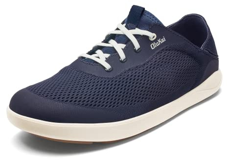 OLUKAI Moku Pae Men's Boat Shoes, Water Resistant & Breathable Mesh, Easy Slip On Design, Quick-Drying & Enhanced Traction, Trench Blue/Off White, 11