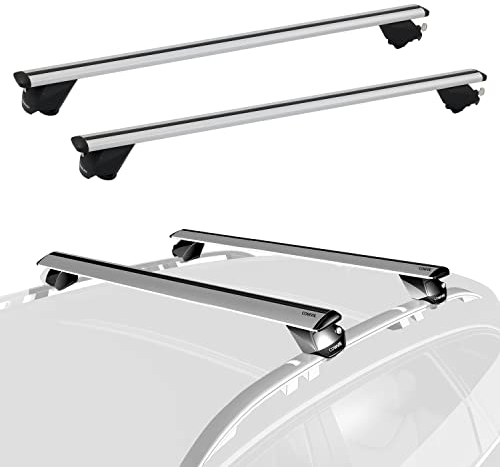 COWVIE Barres transversales universelles Professionnelles de 138 cm avec serrures à clé, entièrement assemblées, pour Rails surélevés, Argenté