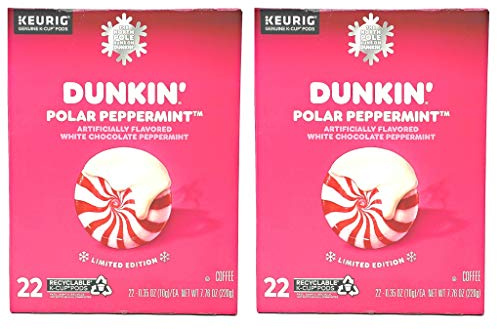 Dunkin Donuts Limited Edition Holiday Coffee K Cups - Polar Peppermint -2 Boxes - 44 Seasonal Kcup Pods For Keurig Coffee Makers