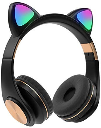 DONEMORE7 Casque Bluetooth à oreilles de chat, éclairage LED sans fil, pliable, isolation phonique de 10 m, avec microphone et contrôle du volume pour smartphone/ordinateur portable/PC/TV