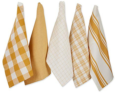DII Everyday Basic Kitchen Collection Large Woven Cotton Dishtowel/Tea Towel Set, 18x28, Honey Gold, 5 Count