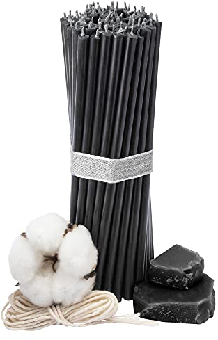 Velas de cera de abeja negras, 50 unidades, 16,5 cm de largo, 5,7 mm de diámetro, 50 minutos de combustión, natural, sin goteo, sin humo, calidad fina iglesia, cera de abeja №100