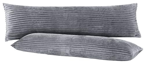 BaSaTex Winter-Plüsch Kissenbezug, 2er Pack, 40x145 cm, Anthrazit | Winter Plüsch, Kuschelig Weich, Für Seitenschläferkissen, Öko_Tex Zertifiziert, mit Cord Struktur