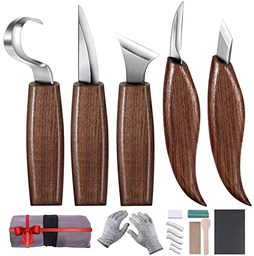 Holz-Schnitzwerkzeug Set, Holzschnitzerei Stechbeitel Set Mit Schleifsteine, Schnitzmesser Für Anfänger Und Profis, Profi Stechbeitel-Satz Mit Schnittfeste Handschuhe Für Kinder Und Erwachsene