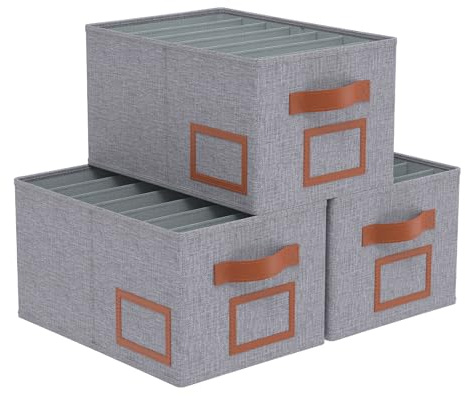 OUTBROS Faltbare Aufbewahrungsbox, Boxen aufbewahrung 38x26x20cm Grau | Schubladen Ordnungssystem 7 Fächer, Ordnungsboxen kleiderschrank faltbar, Schublade Organizer für Hosen, Kleidung, 3 Stück