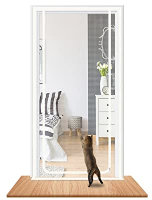 Cat screen Door Fits Door Size 120cm x 220cm, Reinforced Pet Proof Door Screen, Double Zip Door Screen Mesh for Prevent Cats and Dogs from Escaping.