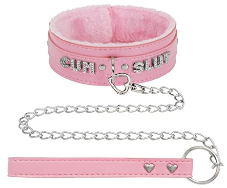 paloli Rosa Choker Halskette für Frauen Leder Fluffy Punk Leash Choker Halskette Gothic Cosplay Sexy Schmuck (PKcumchain)