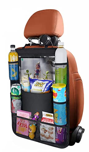 URAQT Auto Rückenlehnenschutz, 600D Oxford Rücksitz Organizer Wasserdicht Rücksitzschoner Premium Autositz Organizer 8 Taschen Auto Organizer Kinder mit Berührbarem Tablet Fach für Autositz