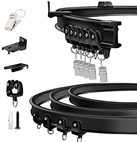TOKPLNU Gardinenschiene, 5 m, schwarz, flexibel, biegbar, gebogen, Deckenvorhangschiene für Erkerfenster, Wand- oder Deckenmontage, Schienensystem für Raumteiler, Dusch-Wohnmobil-Vorhang