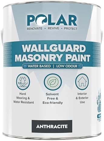 Polar Wallguard Anthracite Masonry Paint Exterior - 2.5 Litres | Waterproof Coating for Brick, Concrete, Stone, Pebbledash, and Ironwork | High Durability and Superior Protection for Exterior Walls | Waterproof Exterior Masonry Paint, Brick, Concrete, Stone, Pebbledash and Ironwork, Weatherproof, Up to 55 Sq M per 5L