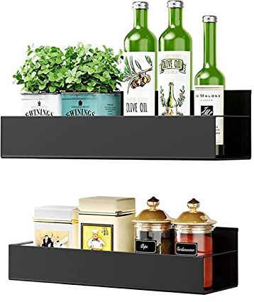 Melldrry Gewürzregal Magnetisch, 2er Set, Magnetregal, Gewürz Organizer | ohne Bohhren, für Küche, Kühlschrank, Mikrowelle, Waschmaschine, 1 große und 1 kleine Regale Schwarz