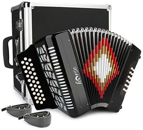 31-Key Diatonic Accordion 12 Bass G/C/F 3-Row Diatonic Accordion Instruments for Adults with Suitcase and Straps