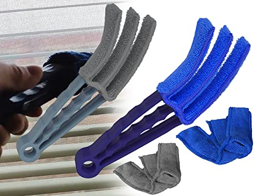 ZoeTekway Cepillo Limpiador de Radiadores de 2 Piezas Cepillo Limpiador de Persianas con 2 Paños de Limpieza de Microfibra Reemplazables para Persianas, Aire Acondicionado y Radiadores (Azul + Gris)